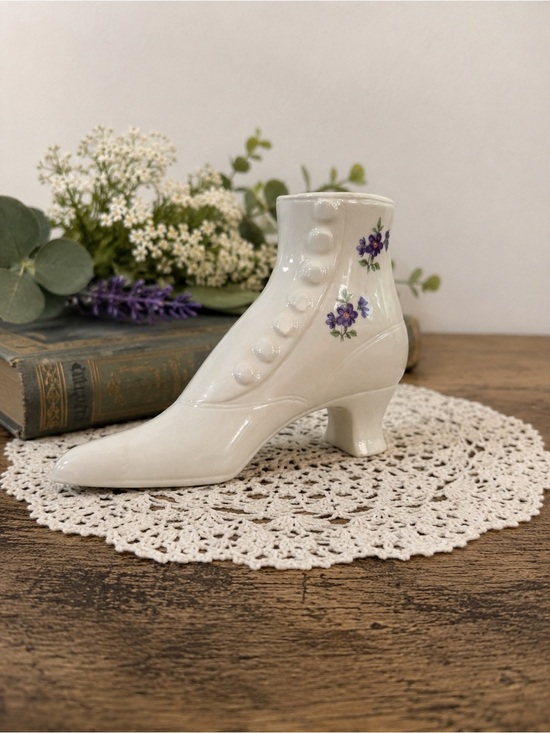 Other - Vintage Victorian Boot Vase Planter | White Ceramic Floral Shoe Vase